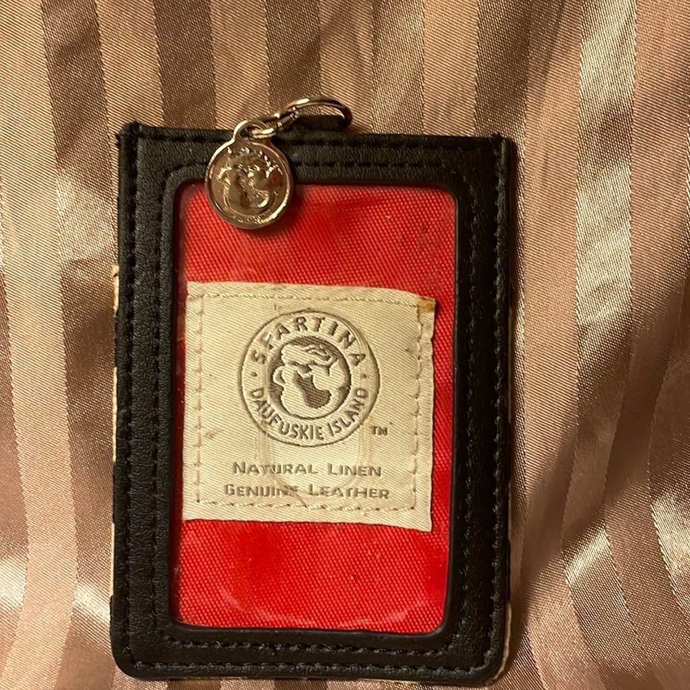 Spartina Daufuskie Island badge holder- natural linen, genuine leather